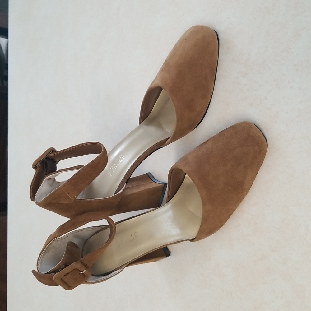 Colin Stuart Brown Suede Ankle Strap Block Heels NWOB Size 7.5 - Picture 3 of 13